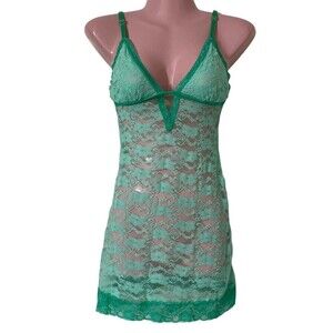 New Just Sexy Lingerie Woman's Chemise Small Mint Green Stretch Floral Lace
